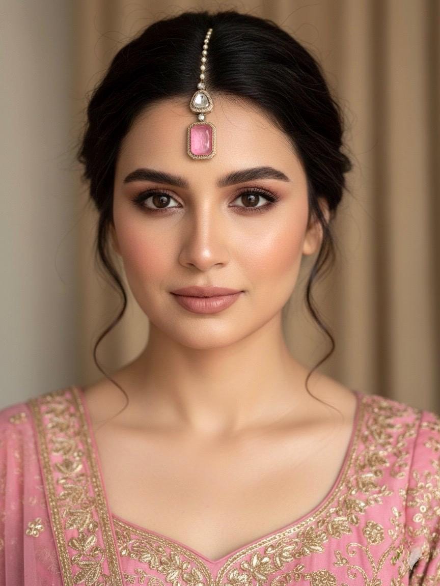 SAIRA Pink doublet stone maangtika in doublet stone, Indian bridal jewelry, forehead jewelry