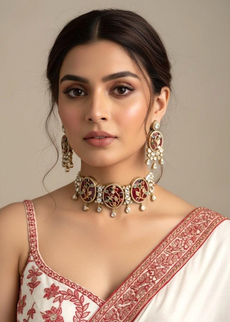 SOHINI Red Sabya Choker Set