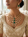 MAHVEEN Green Kundan and  polki doublet stone multilayered necklace set,Indian Pakistani green colour wedding bridal jewelery