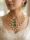 MAHVEEN Green Kundan and  polki doublet stone multilayered necklace set,Indian Pakistani green colour wedding bridal jewelery