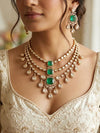 MAHVEEN Emerald Green kundan polki doublet stone multilayered necklace set,Indian Pakistani green colour wedding bridal jewelery