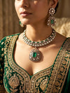 ZOHA Emerald Green kundan and moissanite necklace set in doublet stone,Indian Pakistani wedding jewelry in antique golden polish