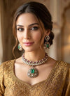 ZOHA Mint Ruby kundan and moissanite necklace set in doublet stone,Indian Pakistani wedding jewelry in antique golden polish