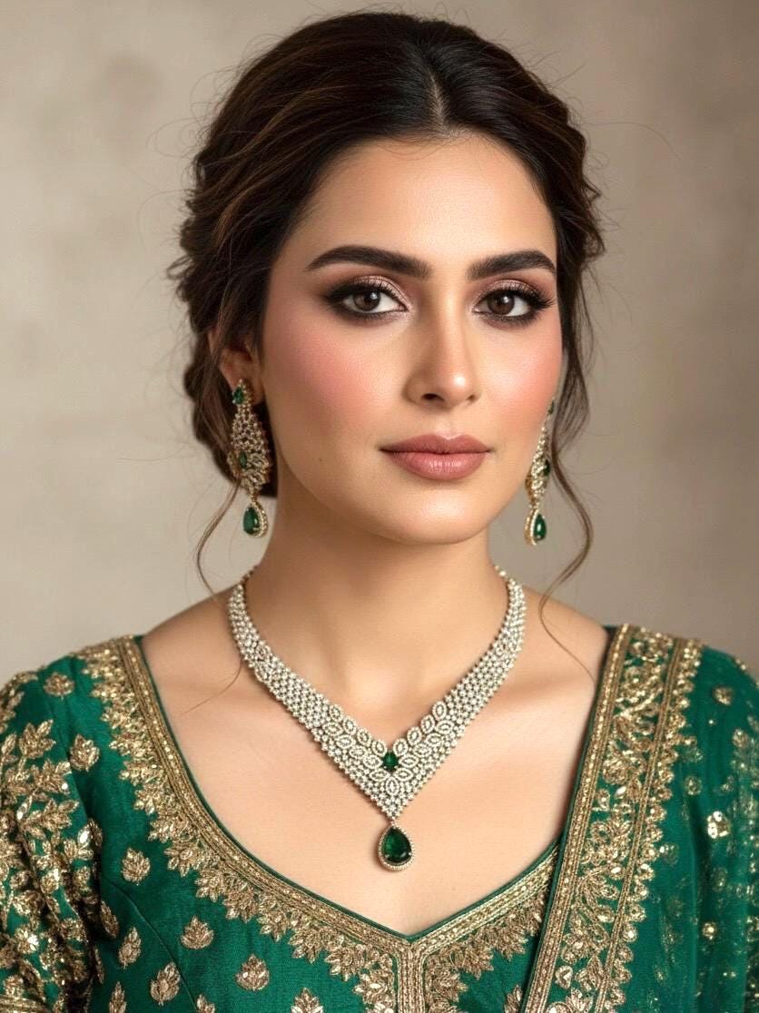 RUHIKA Emerald green cz and zircon  necklace set in mehndi golden polish,Indian Pakistani antique polish wedding jewelry