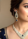 RUHIKA Navy blue cz and zircon  necklace set in mehndi golden polish,Indian Pakistani antique polish wedding jewelry