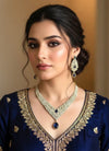 RUHIKA Navy blue cz and zircon  necklace set in mehndi golden polish,Indian Pakistani antique polish wedding jewelry