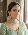 GAURI mint and golden cz Kundan and moissanite replica choker necklace set with maangtika, Indian Pakistani wedding bridal jewelry
