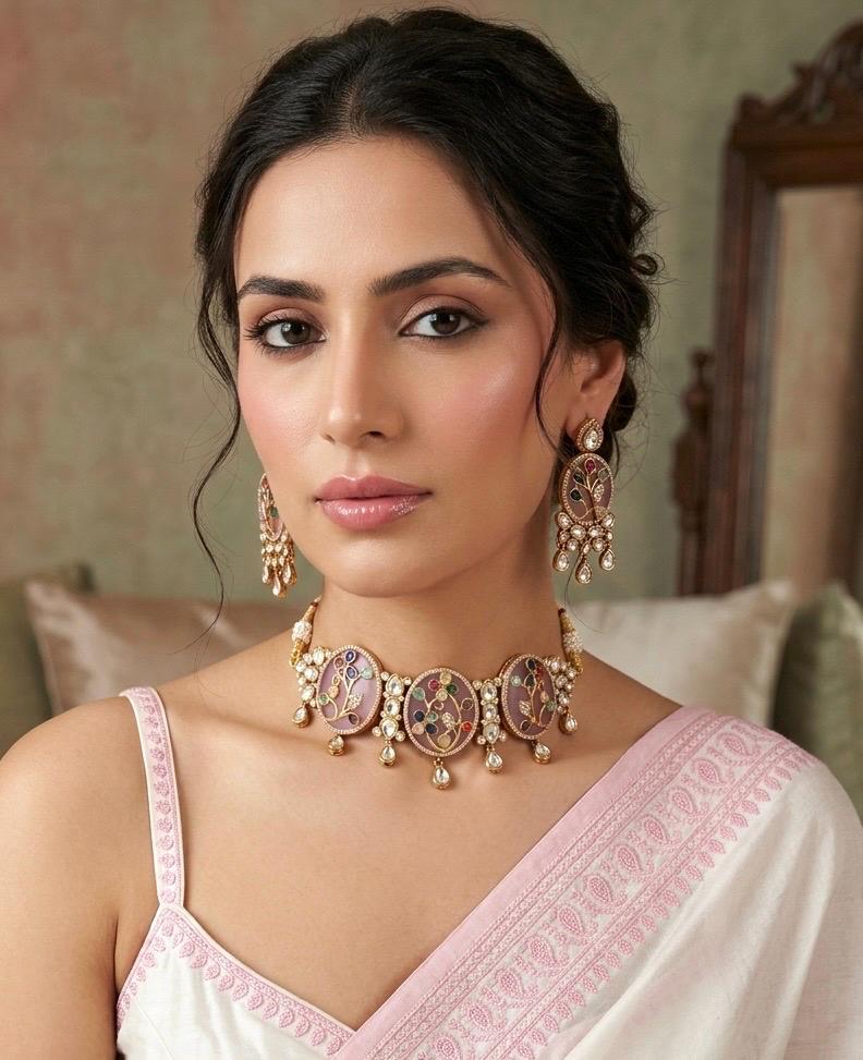 SOHINI Pink Sabya Choker Set