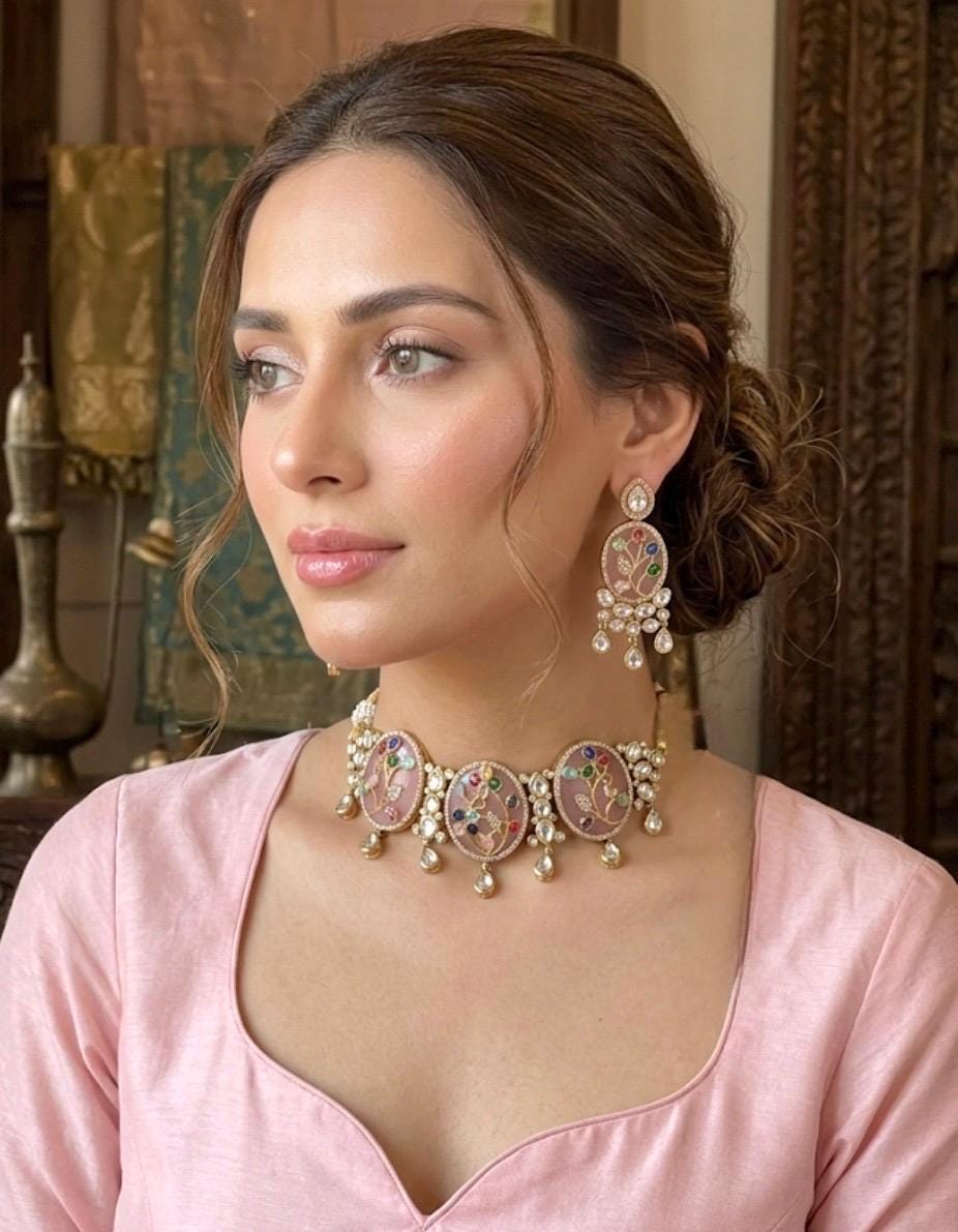 SOHINI Pink Sabya Choker Set