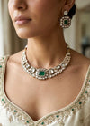 JAZMIN Premium quality Moissanite and kundan Necklace set in emerald green, Indian Pakistani wedding bridal jewelry