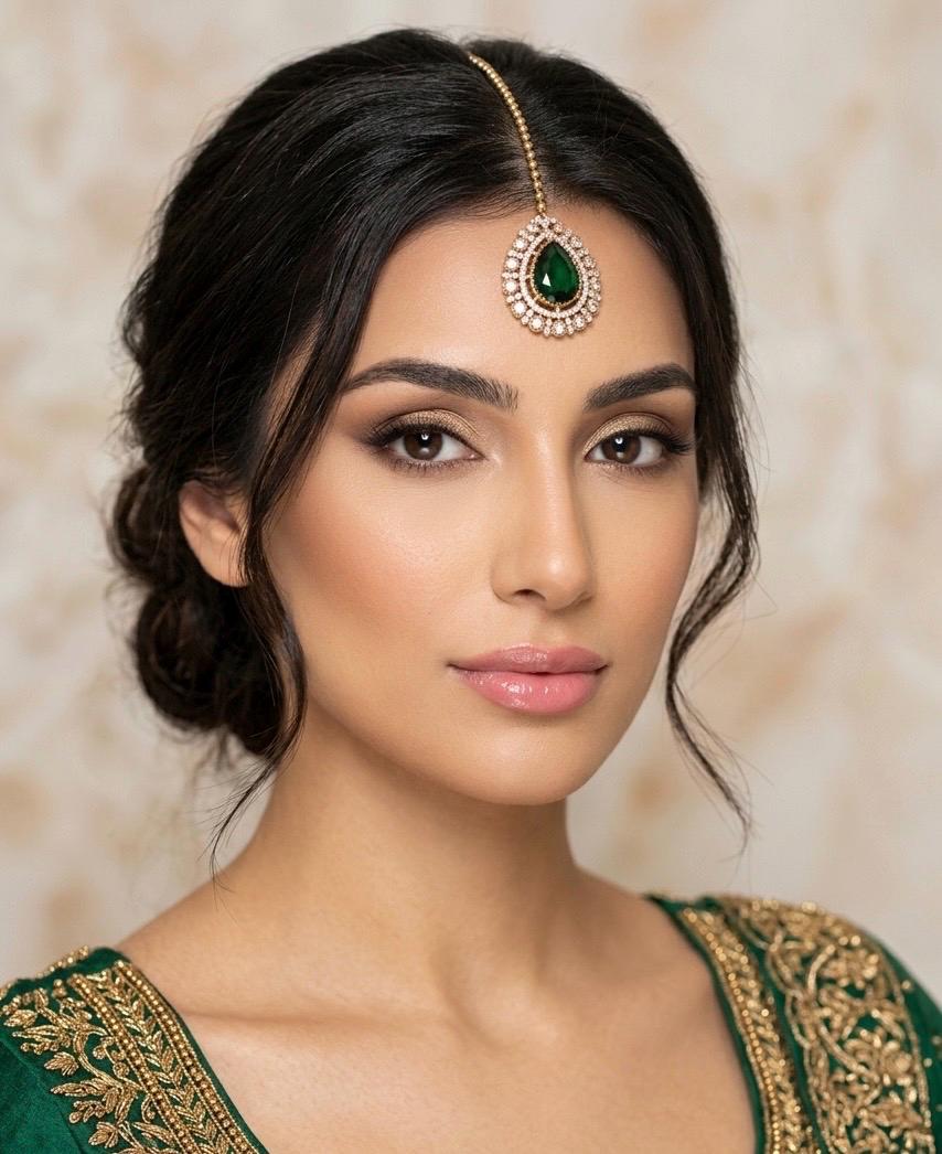 TISCA Emerald green  maangtika, Indian bridal jewelry/ forehead accessory