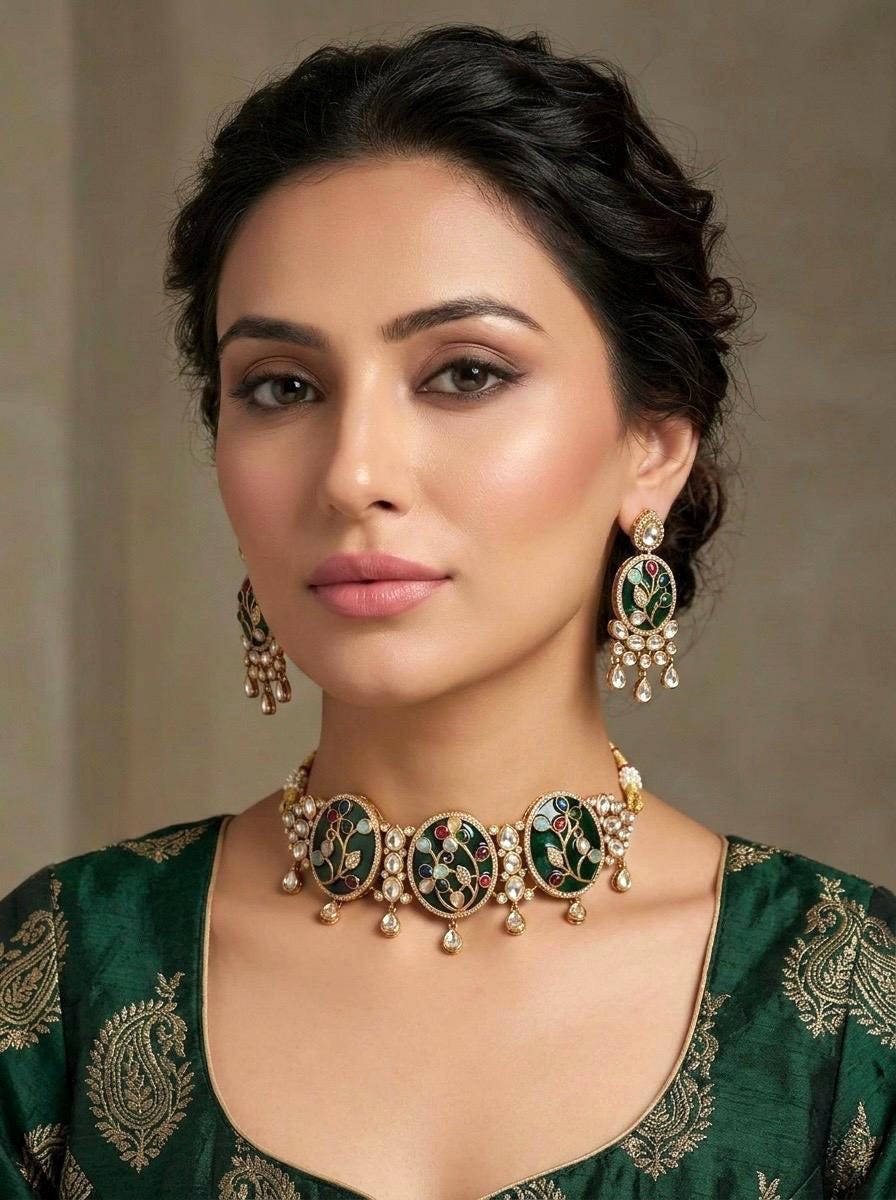 SOHINI Green Sabya Choker Set