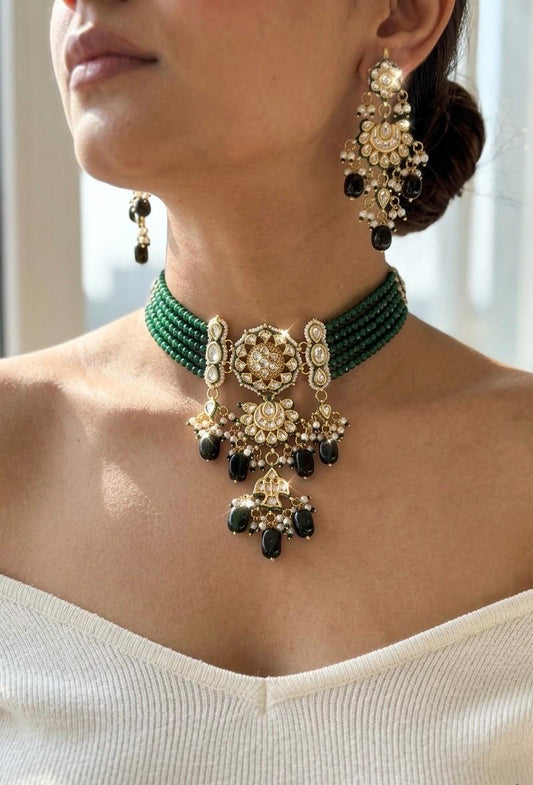 NADIRA Sabyasachi inspired Green Fusion Kundan choker set, necklace set, indian wedding Rajwada jewelry/ pakistani jewelry