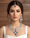 LYLA Sapphire blue American Diamond necklace earrings maangtika blue colour jewelryPakistani nikaah wedding jewelry,Indian bollywood jewelry