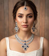 LYLA Sapphire blue American Diamond necklace earrings maangtika blue colour jewelryPakistani nikaah wedding jewelry,Indian bollywood jewelry