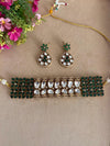 KUSUM Emerald Green kundan and polki Choker necklace with matching earrings ,Indian Pakistani wedding and festive jewelry
