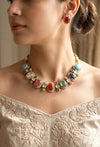 AZA Sabyasachi inspired multicoloured cabochon natural gemstones necklace with studs, Indian traditional Navratna style jewelry,