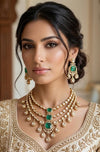MAHVEEN Green Kundan and  polki doublet stone multilayered necklace set,Indian Pakistani green colour wedding bridal jewelery