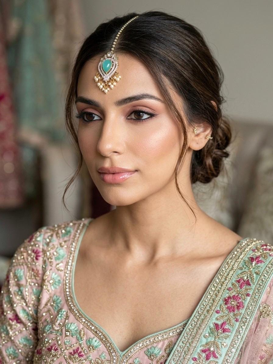 KASHI mint colour maangtika, Indian bridal jewelry