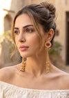 JENNA berry pink and golden Ghunghroo earrings, Kashmiri long statement earrings, Indian Pakistani ethnic tradition wedding jewelry