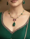 EKA Multicoloured Victorian style  necklace set and earrings ,Indo western fusion jewelry