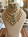 MAHVEEN Emerald Green kundan polki doublet stone multilayered necklace set,Indian Pakistani green colour wedding bridal jewelery