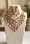 MAHVEEN Pink kundan polki doublet stone multilayered necklace set,Indian Pakistani pink colour wedding bridal jewelery