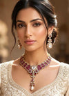 MANNAT Premium quality Kundan and Polki Ruby necklace set, Indian Pakistani wedding and festive jewelery,exquisite collar style necklace set