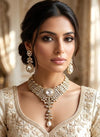 MANNAT Premium quality Kundan and Polki Clear stones necklace set, Indian Pakistani wedding and festive jewelery, collar style necklace set