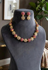 ESHAL pink ruby colour cz zircon sleek necklace with matching earrings, Indian ethnic jewelry