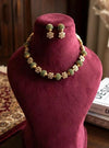 ESHAL green colour cz zircon sleek necklace with matching earrings, Indian ethnic jewelry in matt gold polish