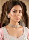 SHAZA mint pink kundan choker set in matt gold polish ,cz Indian Pakistani wedding and festive jewelry