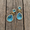 IZRA Sabyasachi inspired aqua/sky blue earrings in antique matt gold finish, Indian fusion earrings in aqua colour, indo western jewelry
