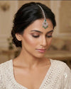 ISHA Diamond look silver finish green colour maangtika,Indian Pakistani Wedding jewelry, Bridal CZ  green colour maangtikka
