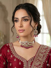 PRISHA Ruby red choker set in golden polish ,Indian Pakistani kundan and moissanite replica festive jewelry