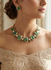 AZA Sabyasachi inspired sage green cabochon natural gemstones necklace with studs, Indian traditional jewelry,