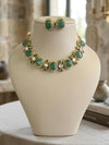 AZA Sabyasachi inspired sage green cabochon natural gemstones necklace with studs, Indian traditional jewelry,