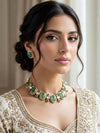 AZA Sabyasachi inspired sage green cabochon natural gemstones necklace with studs, Indian traditional jewelry,