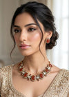 AZA Sabyasachi inspired deep amber cabochon natural gemstones necklace with studs, Indian traditional jewelry,