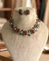 AZA Sabyasachi inspired deep amber cabochon natural gemstones necklace with studs, Indian traditional jewelry,