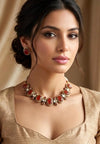AZA Sabyasachi inspired deep amber cabochon natural gemstones necklace with studs, Indian traditional jewelry,