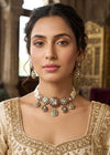 MAHVEEN Premium quality Moissanite and kundan Necklace set in ruby and emerald green, Indian Pakistani wedding bridal jewelry