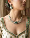 SEHMAT Premium quality Moissanite and kundan Necklace set in emerald green, Indian Pakistani wedding bridal jewelry