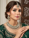 AYANA Green Kundan and moissanite replica necklace set with Maangtika, Indian Pakistani traditional green colour wedding bridal jewelry