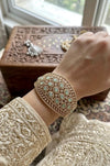 TIA mint bracelet in antique golden polish,cz zircon openable bracelet,American diamond mint colour bangle bracelet