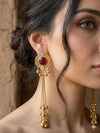 JENNA ruby red and golden Ghunghroo earrings, Kashmiri long statement earrings, Indian Pakistani ethnic tradition wedding jewelry