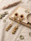 JENNA ruby red and golden Ghunghroo earrings, Kashmiri long statement earrings, Indian Pakistani ethnic tradition wedding jewelry
