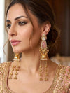 MRIGA light pink and golden Ghunghroo earrings, Kashmiri long statement earrings, Indian Pakistani ethnic tradition wedding jewelry