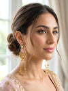 MRIGA light pink and golden Ghunghroo earrings, Kashmiri long statement earrings, Indian Pakistani ethnic tradition wedding jewelry