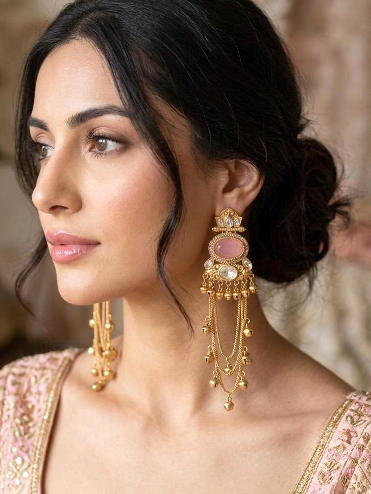 PRIA Pink Gold Kashmiri Earrings